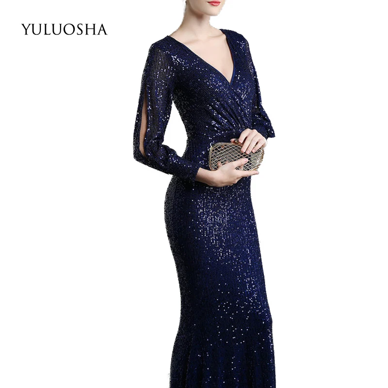 YULUOSHA сексуальные новые официальные платья вечернее платье расшитое блестками