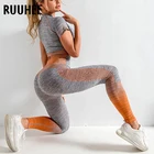 RUUHEE бесшовный комплект для йоги с длинным рукавом, Женская Спортивная одежда для фитнеса, одежда для спортзала, укороченный топ, рубашки, леггинсы с высокой талией, штаны для тренировок