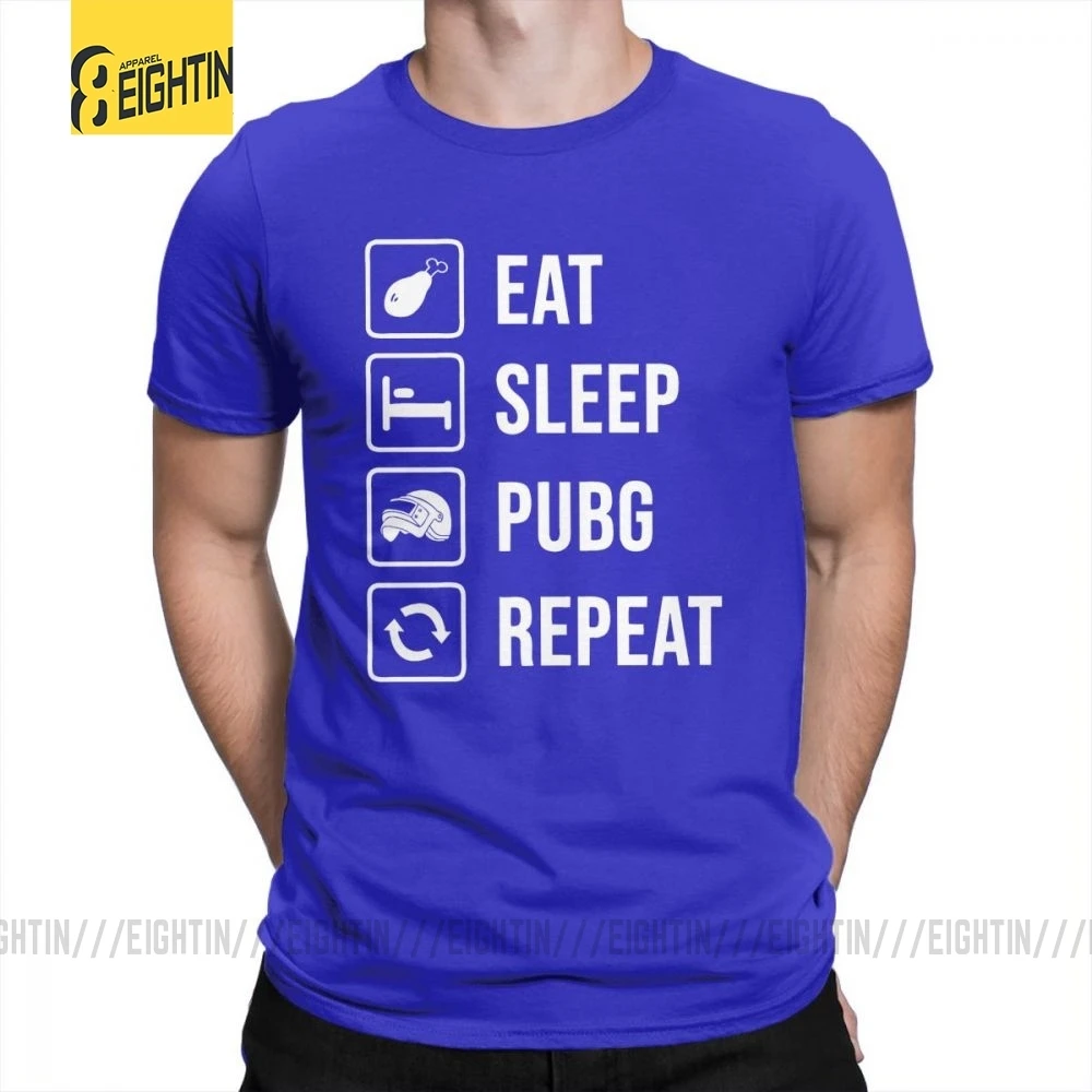 Синий Футболка с надписью «Eat Sleep PUBG Repeat», победитель, Куриный Ужин, короткий рукав, высокое качество, хлопок, футболка, одежда, мужские топы размера плюс - Цвет: Синий