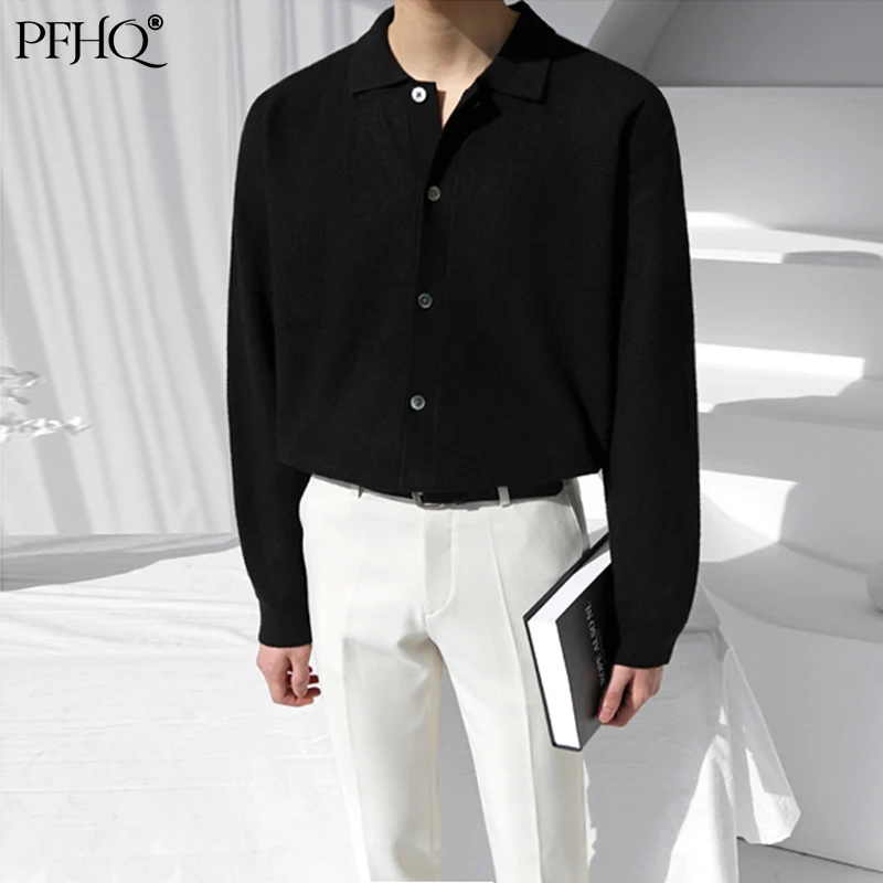 

PFHQ 2021 New Men's Fashion Loose Solid Color Lapel Single Breasted Korean Trend Casual Knitted Cardigan Autumn Winter 21E5853