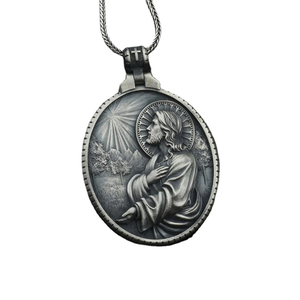 

New Religious Christianity Jesus Prayer Catholic Fashion Retro Unisex Pendant Necklace Tag Chain Necklace