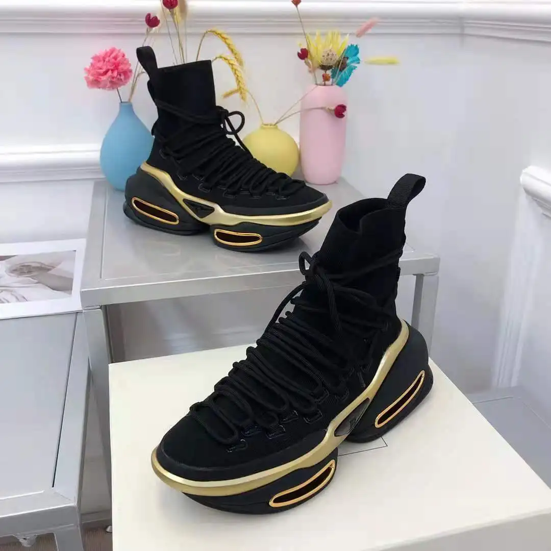 Женские кроссовки со шнуровкой черные высокие на платформе во Франции Парижа |