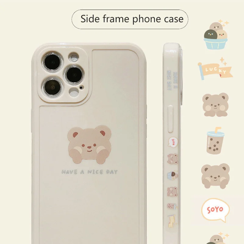 

Retro Sweet Bubble tea Milk tea bear japanese Phone Case For iPhone 12 11 Pro Max XS MAX XR 7 8 Plus 7Plus case Cute Soft Cover