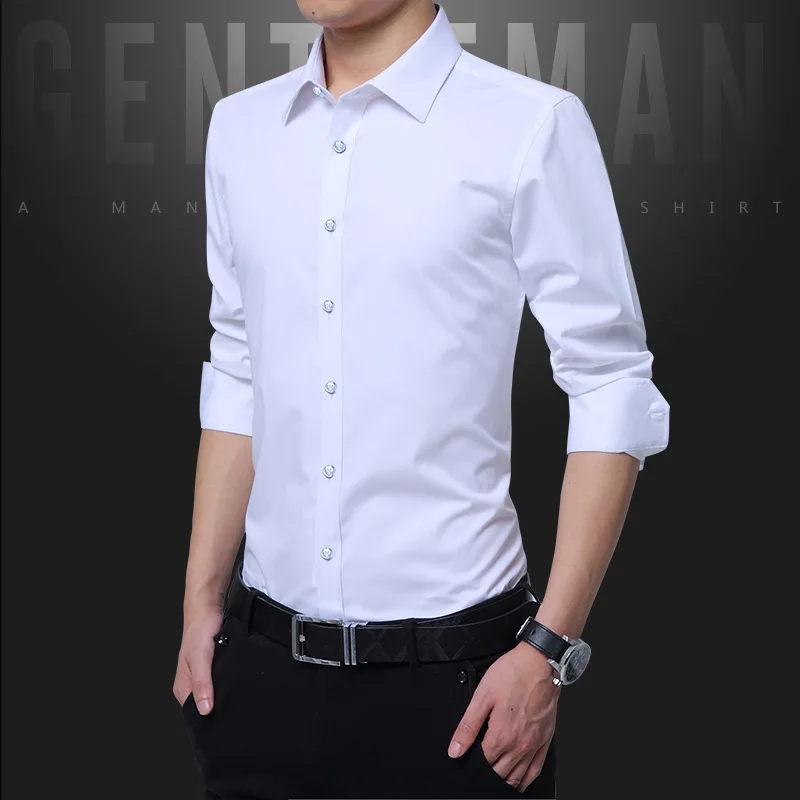 

Plush men's solid color long sleeve shirt, slim fit and no iron shirt, business dress, leisure shirt, professional dress