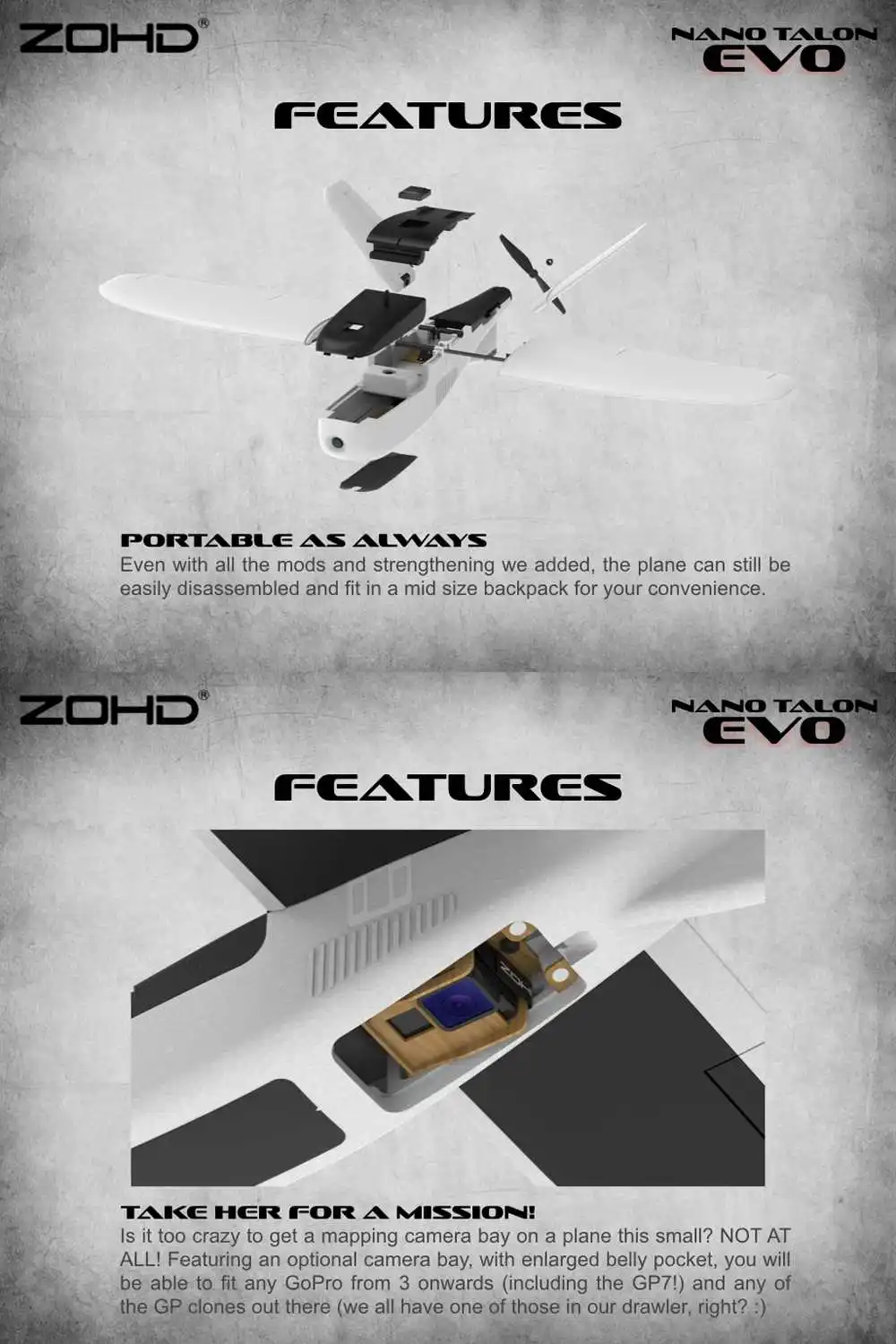 ZOHD Talon EVO 860 мм размах крыльев AIO V-Tail EPP FPV крыло RC самолет PNP/С FPV готов