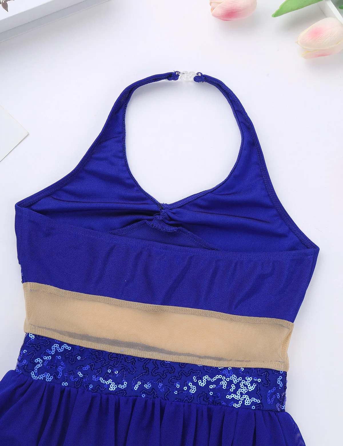 ChicTry Girls Halter Sequin Mesh Stretchy Figure Skating Dress Gymnastics Ballet Leotard Kids Performance Lyrical Dance Costumes