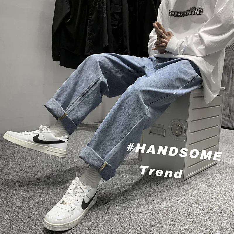 Wide Leg Jeans Men's Fashion Retro Harajuku Baggy Jeans Men Streetwear Loose Hip-hop Straight-leg Denim Trousers Mens M-2XL