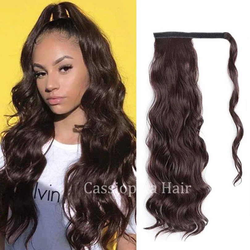 Женские волосы для конского хвоста черные и коричневые бразильские на завязках