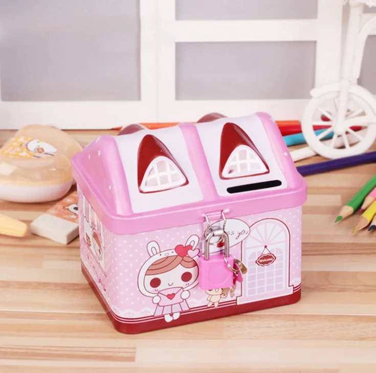 Креативная металлическая копилка коробка для монет милый медведь модель дома