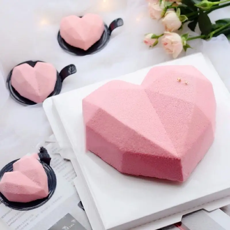 Пищевой силикон роскошный алмаз сердце десерт 3D торт формы для искусства мусс