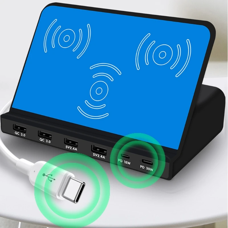 Универсальное 6 портов 30 Вт Тип C PD QC3.0 USB быстрое зарядное устройство 10 двойное