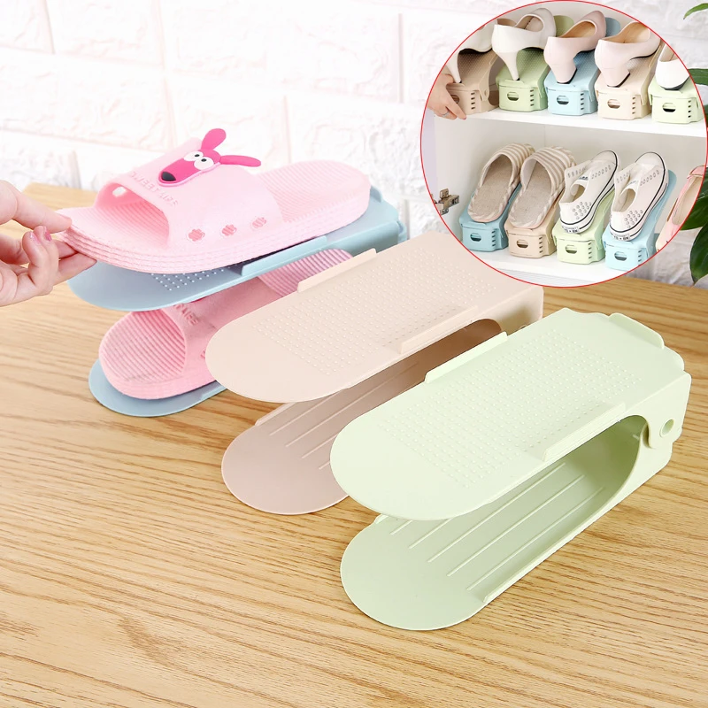 Регулируемая Двухуровневая стойка для обуви пластиковый держатель хранения