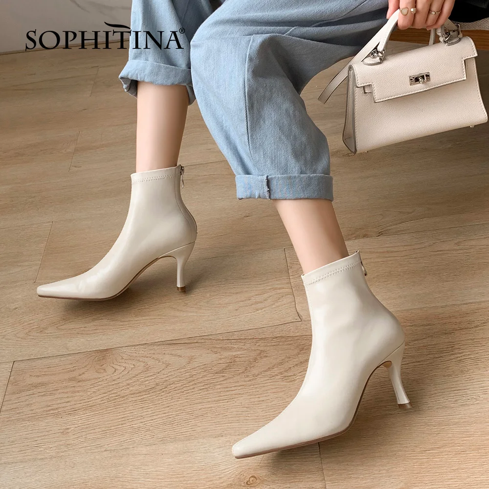 

Женские ботильоны SOPHITINA, элегантные универсальные кожаные сапоги на молнии, на тонком каблуке, удобная модная подошва для взрослых, DO891