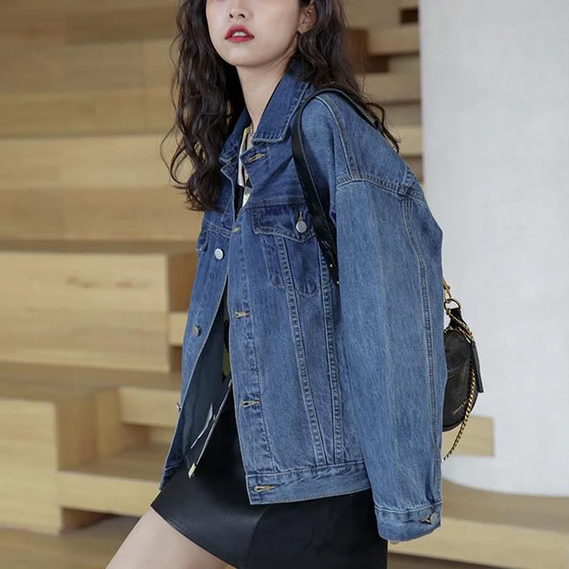 Женская джинсовая куртка винтажная с несколькими карманами в стиле ретро