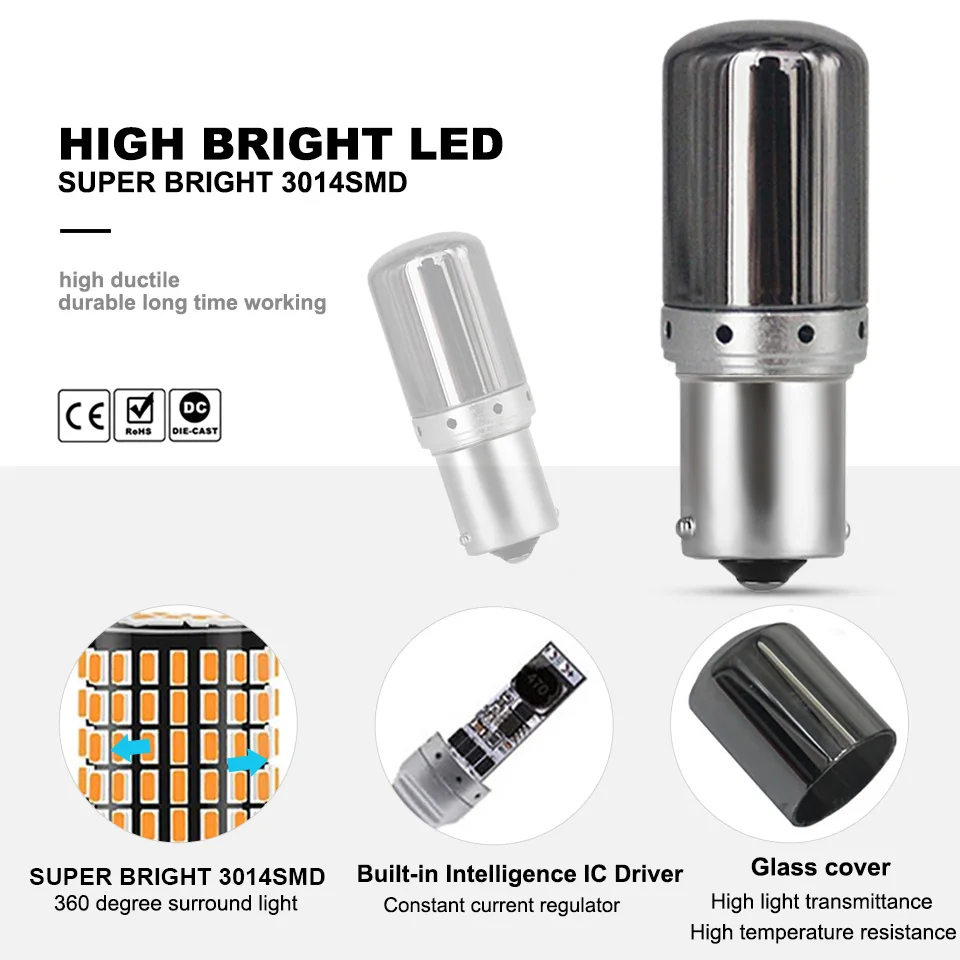 ANMINGPU сигнальная лампа P21W светодиодные лампы 1156 BA15S BAU15S PY21W супер яркий 3014SMD 7440 Led W21W