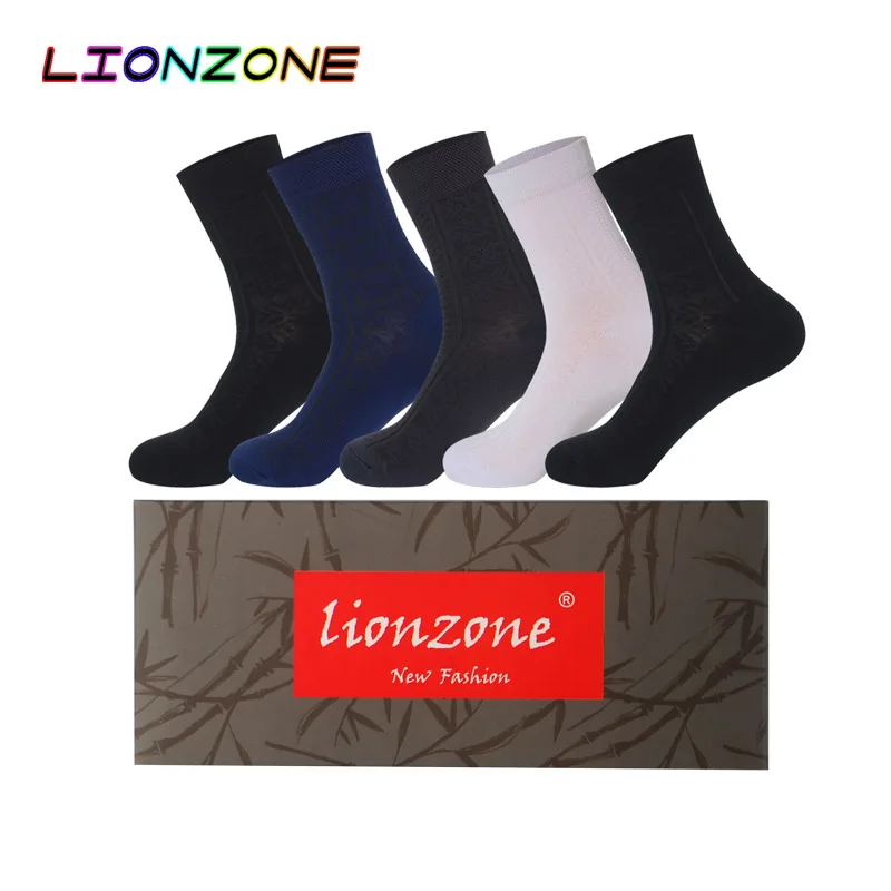 LIONZONE 5 пар/лот деловые мужские носки декоративные антибактериальные дышащие Теплые Calze Uomo джентльменские бамбуковые носки