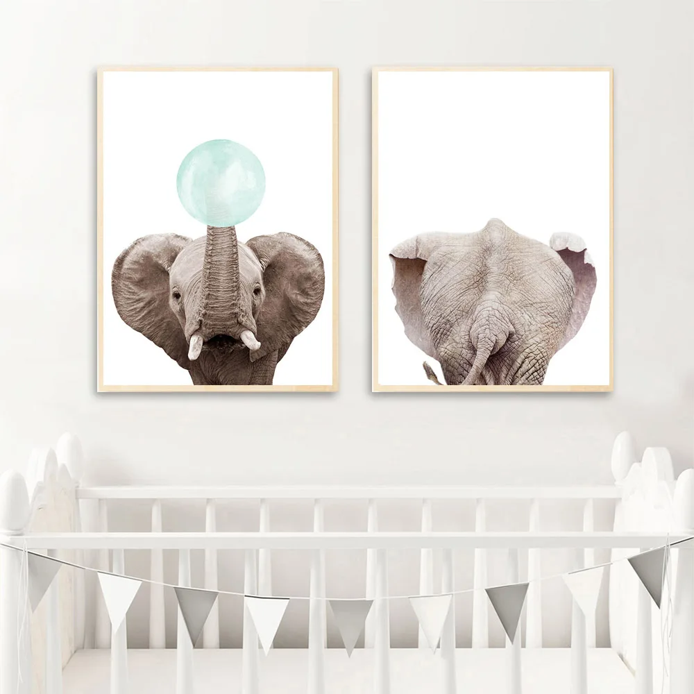 Лесных животных жевательной резинки Холст плакат слон стены искусства принт для