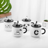 kawaii panda mug coffee breakfast cup large capacity water glass milk cup cartoon ceramic cup with lid spoon march 8 gift