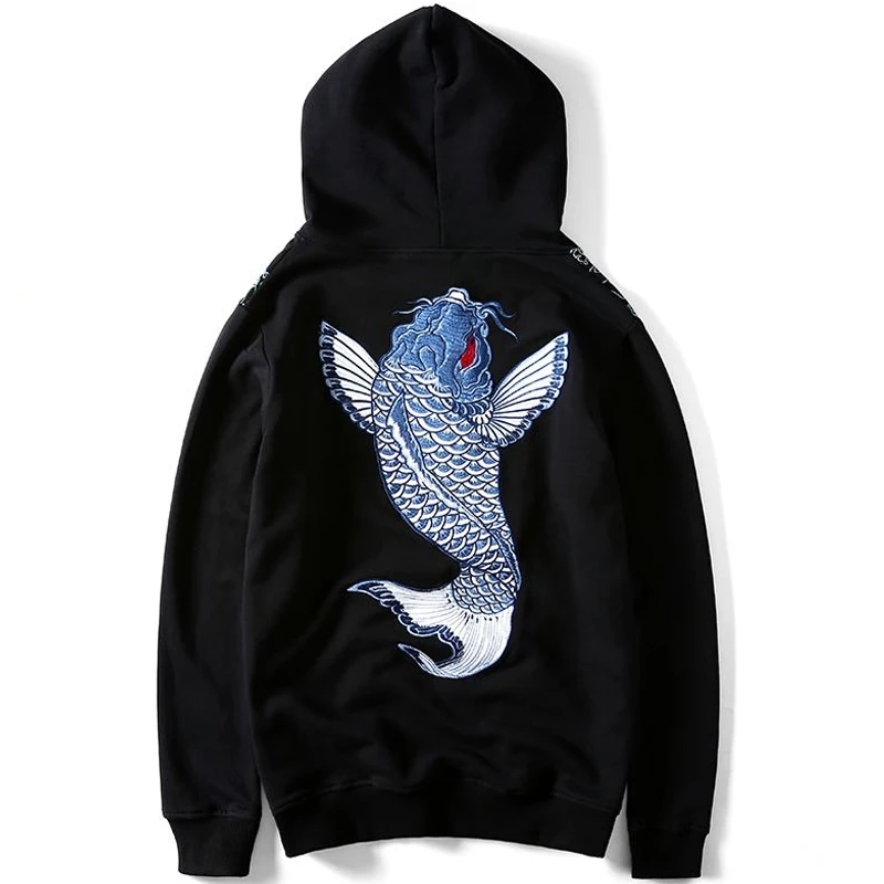 Мужские толстовки с капюшоном в японском стиле Харадзюку С вышивкой Карп из 100%