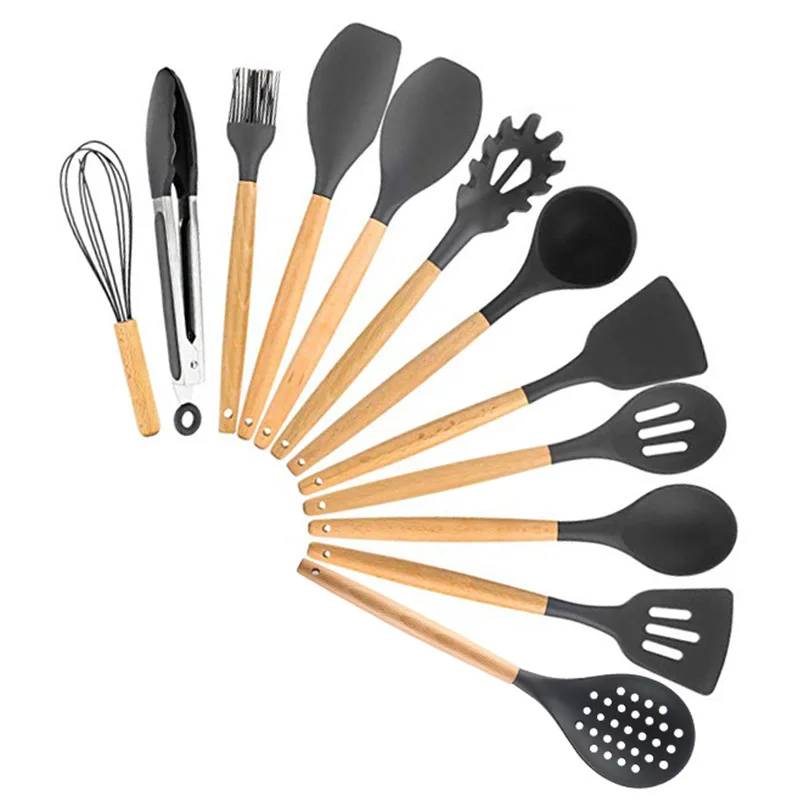COOKING TOOLS WOOD HANDEL Silicone Kitchenware Utensils Resistant Non-Stick Cooking Kitchen Accessories | Дом и сад