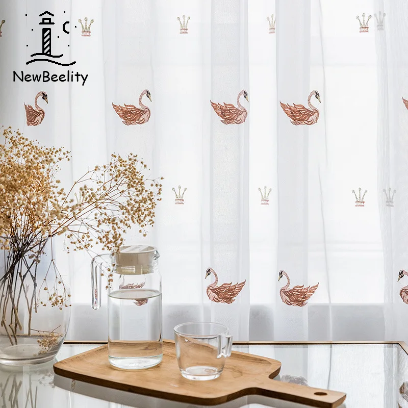 

New Style Simple European Light Luxury Cygnet Embroidered Window Screen Living Room Screen Curtain Vertical Yarn Curtain
