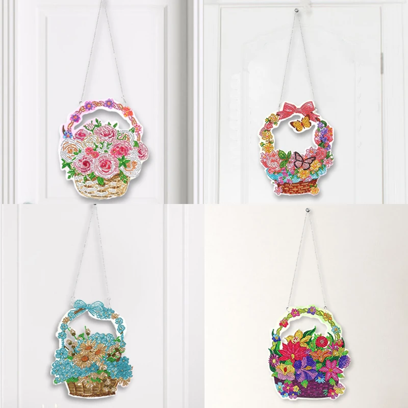 

5D DIY Drill Diamond Painting Flower Basket Hanging Kits Mosaic Art Crafts Rhinestone Drawing Door Home Window Pendant Decoratio