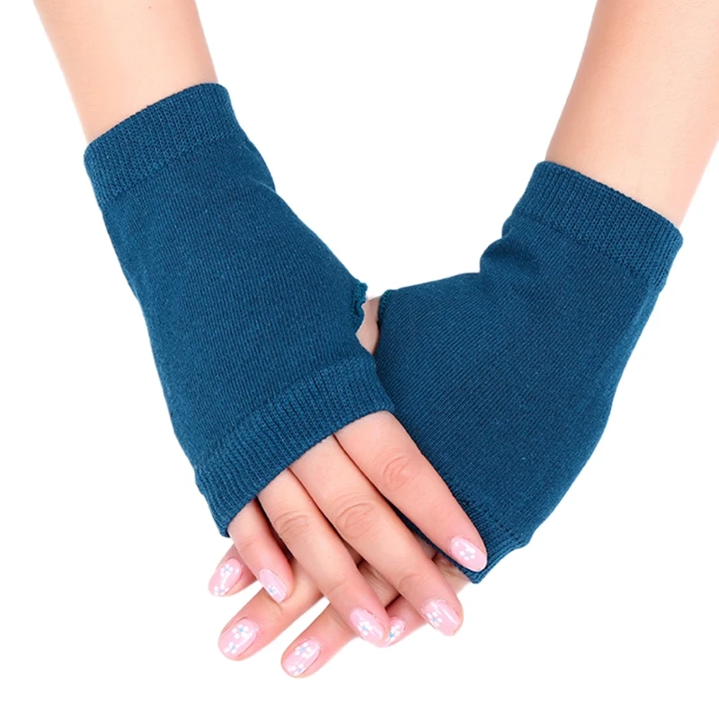 

Unisex Cotton Knitted Fingerless Gloves Solid Color Stretchy Thumb Hole Wrist Length Driving Mittens Hand Warmers