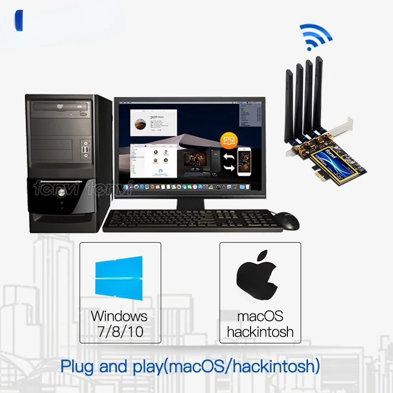 

Fenvi T919 1750Mbps PCIe Desktop Wifi Card BCM94360CD For macOS Hackintosh 802.11ac Bluetooth 4.0 Dual Band Wireless Adapter