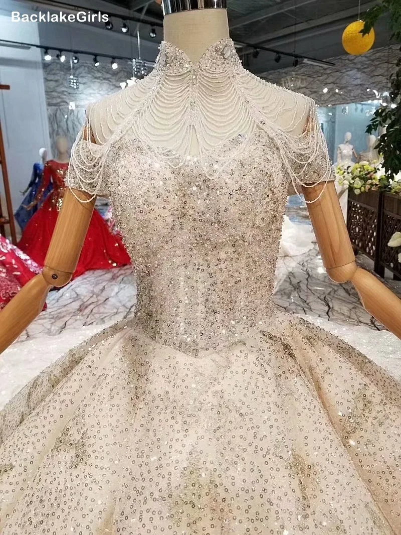 Vintage Wedding Dresses Capped Sleeves High Neck Beading Tassel Bride Dress With Long Train Vestido Casamento Civil | Свадьбы и