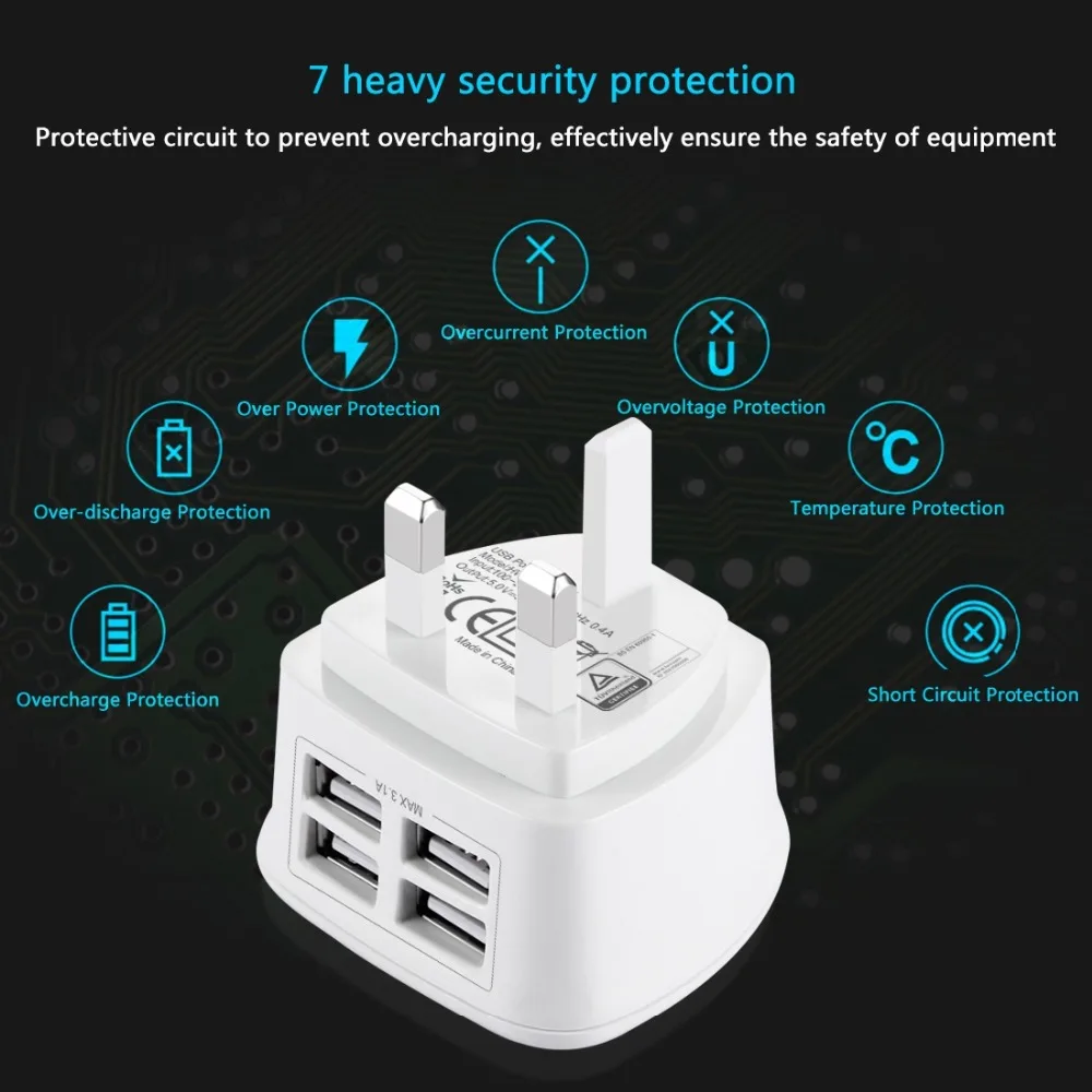 [BS сертификат] HAWEEL UK Plug 4 usb порта Макс 3.1A ravel зарядное устройство, частная форма с патентом, для iPhone, iPad, Galaxy, huawei