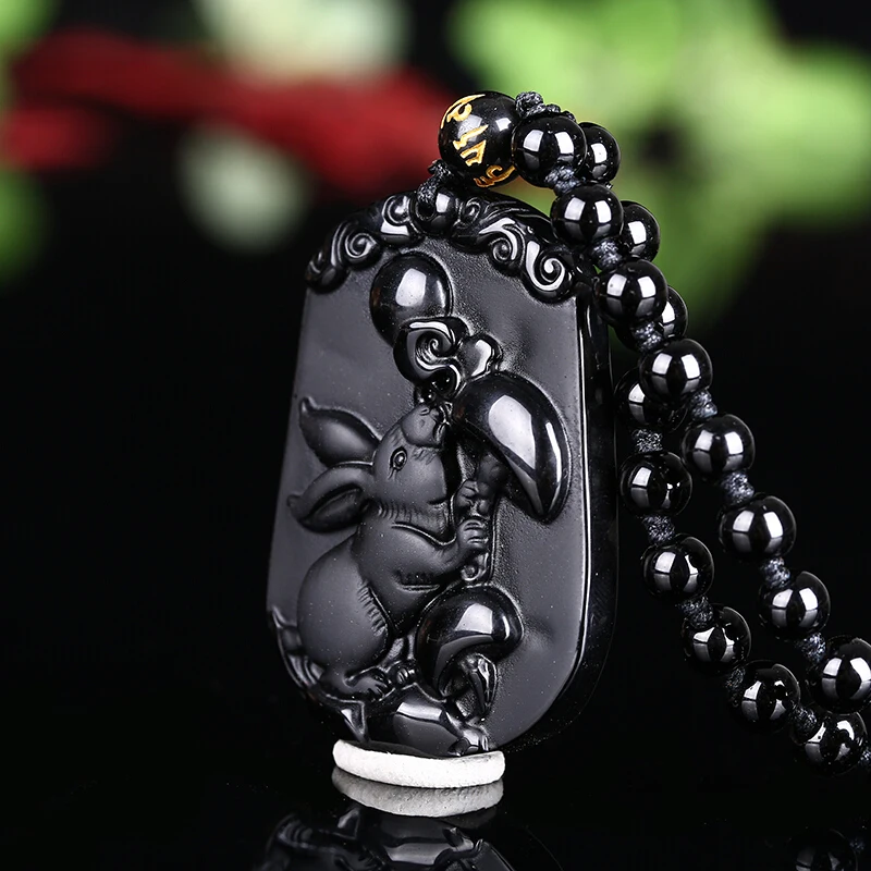 Ожерелье из натурального черного обсидиана с бусинами ручная работа кулон в виде