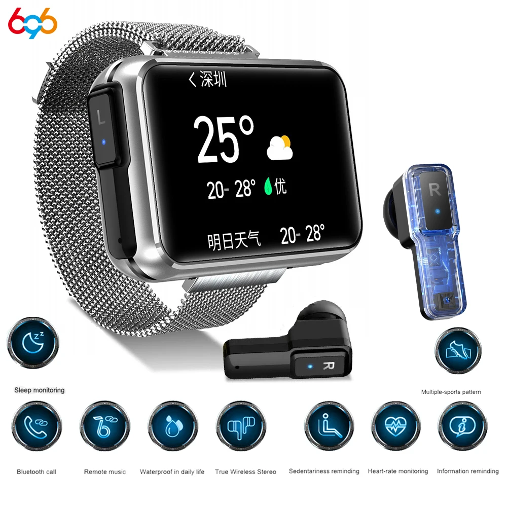 

TWS Wireless BT Headset Smart Watch Women Men 1.4 inch Blue Tooth Call Fitness Music Sports Smartwatches 2 in 1 for Android iOS