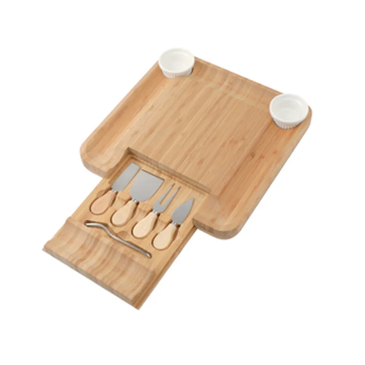 

Bamboo Cheese Board Cutlery Knif Set With Slide Out Drawer 4 Knives Sets Cooking Tools Cheese Knife Cheese Slicer Fork Scoop Cut