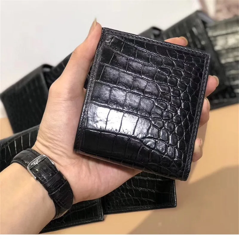 Простой дизайнерский мужской короткий кошелек из натуральной крокодиловой кожи