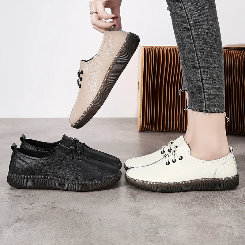

Spring Autumn Women Flats Comfort Loafers Ladies Work Leather Comfort Soft Moccasins Slip On Casual Shoes black