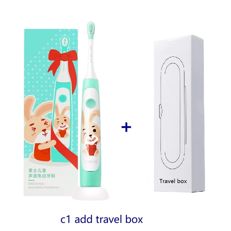 green C1 add box SOOCAS C1 Детская электрическая зубная щетка Xiaomi Mijia ультразвуковая щетка Зубная щетка Детская автоматическая зубная щетка USB Беспроводная зарядка - Цвет: green C1 add box