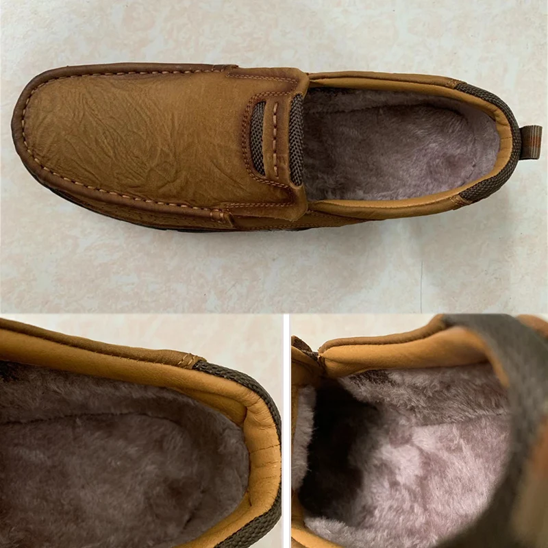 Плюшевые мужские прогулочные туфли удобные первый слой из воловьей кожи уличные