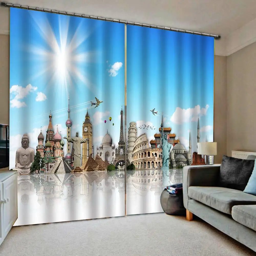 3D занавески s гостиной в спальню Cortinas подгонянные размер голубое небо | Дом и сад
