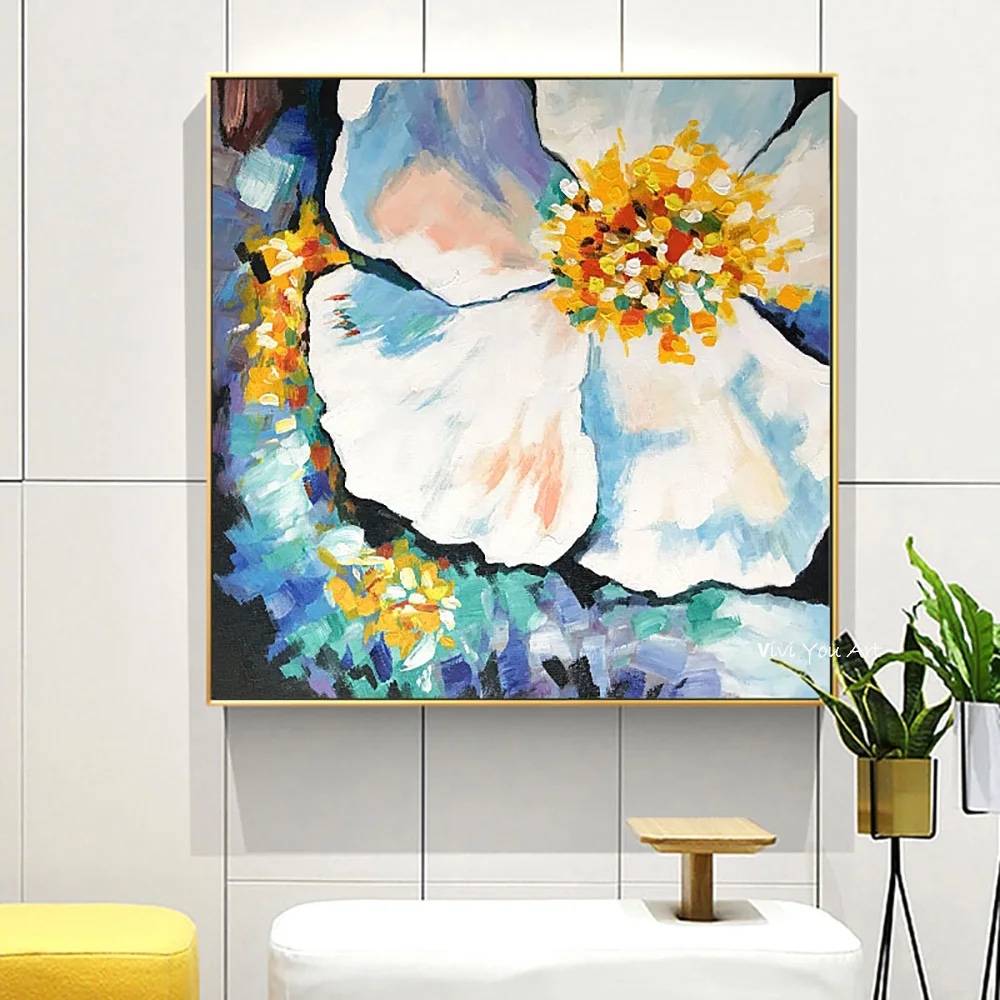 Ручная роспись маслом на холсте белые цветы искусство для гостиной картина стену