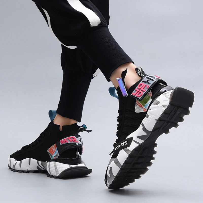 

High Fashion Sneakers Men Knit Upper Breathable Men Casual Shoes Chunky Sneakers Trainers