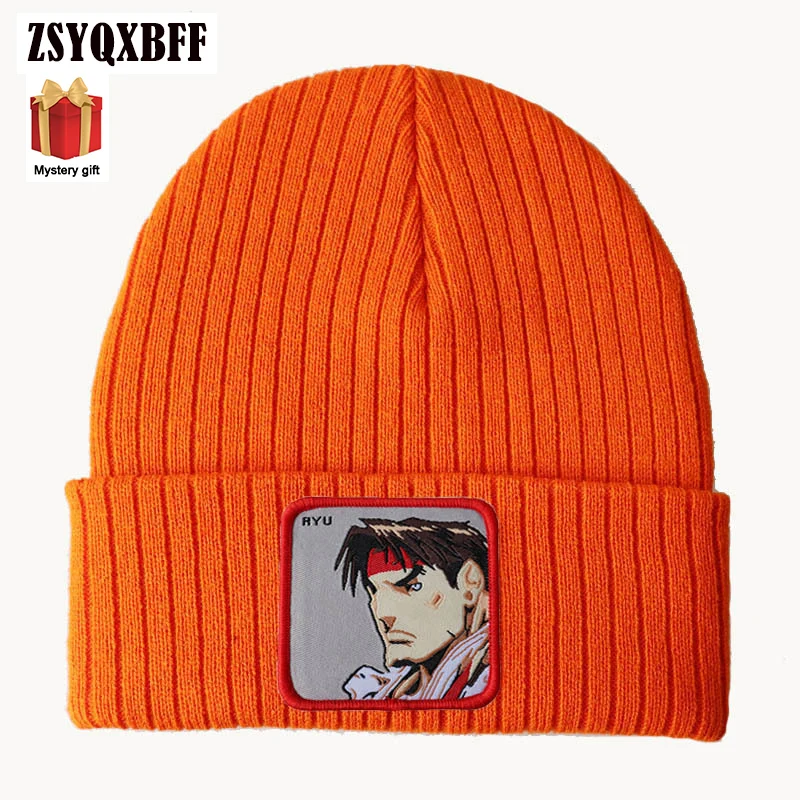Вязаная шапка зимняя теплая боксеры уличный истребитель аниме мультфильм