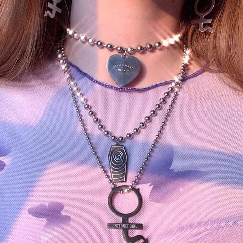 

Stainless Steel Personality Symbol Internet She Devil Igirl Choker Necklace For Women Hip Hop Love Heart Necklace Sweater Chain