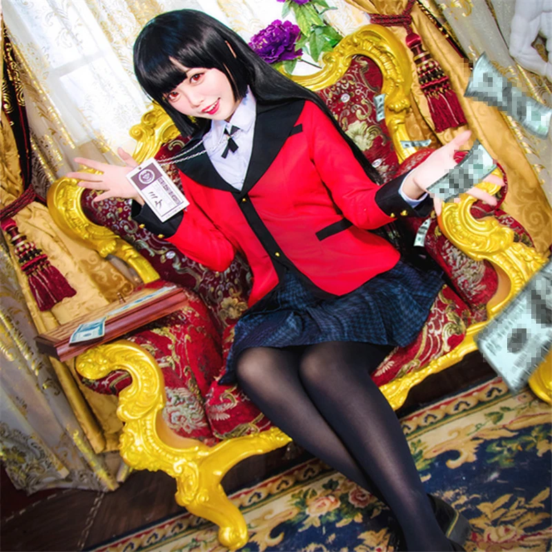 New anime kakegurui cartoon student Jabami Yumeko cosplay costumes jacket skirt gift socks girl uniform full Halloween costume |