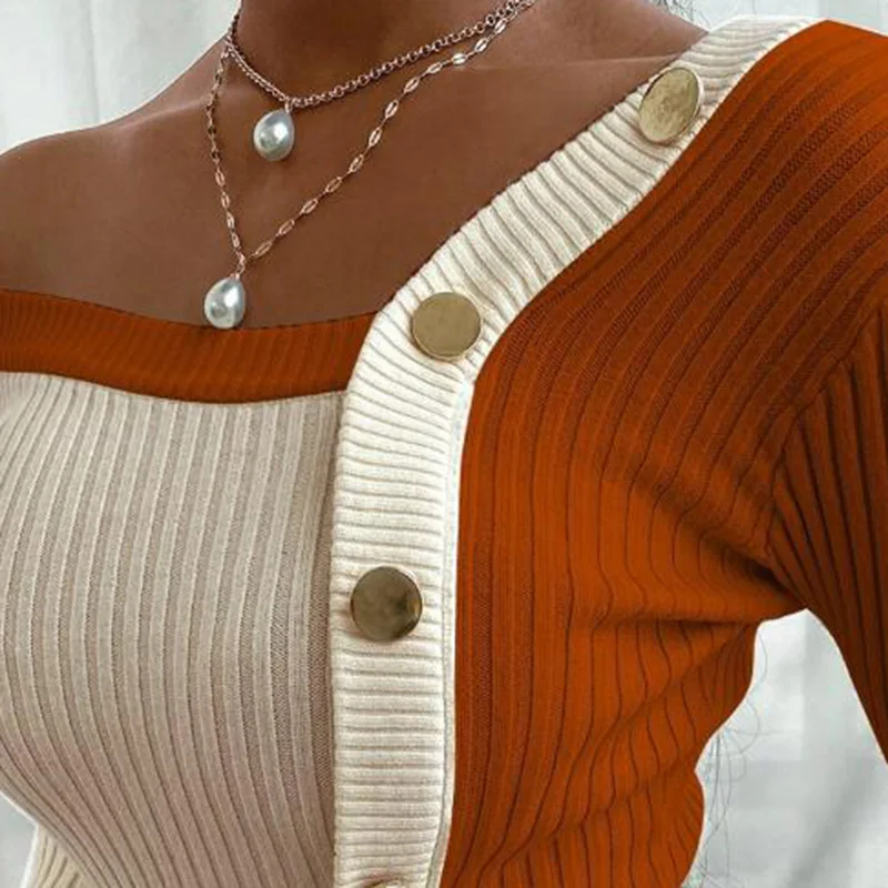 

Knitted Sweater For Women Elegant Slim Solid Color Long Sleeve Thin Tops Antumn Korean Style Chic 2021 New Fashion Casual
