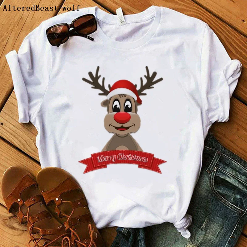 

Christmas T-shirt Women Harajuku cute reindeer mama Fashion Cartoon Tshirt Funny Graphic O-Neck Clothes Short Sleeve Tee Tops