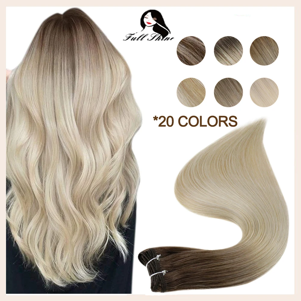

Full Shine Human Hair Bundles Hair Weft Extensions Ombre Blonde Color 100g Sew In Silky Straight Machine Remy Skin Double Weft