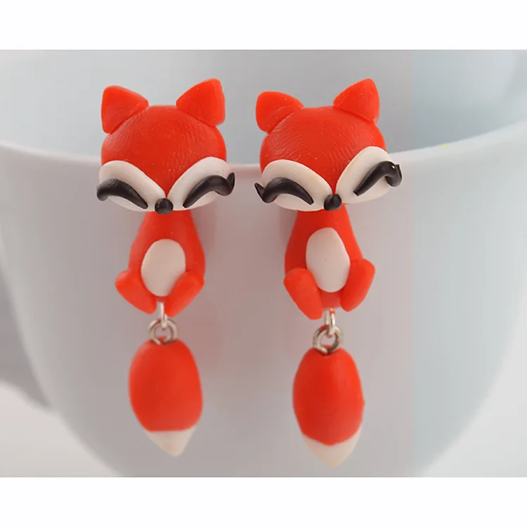 

Fashion Personality Animal Soft Pottery Ear Nail Cartoon Cannibal FLOWER Fox Soft Ceramics Earrings For Girls Women Jewelry