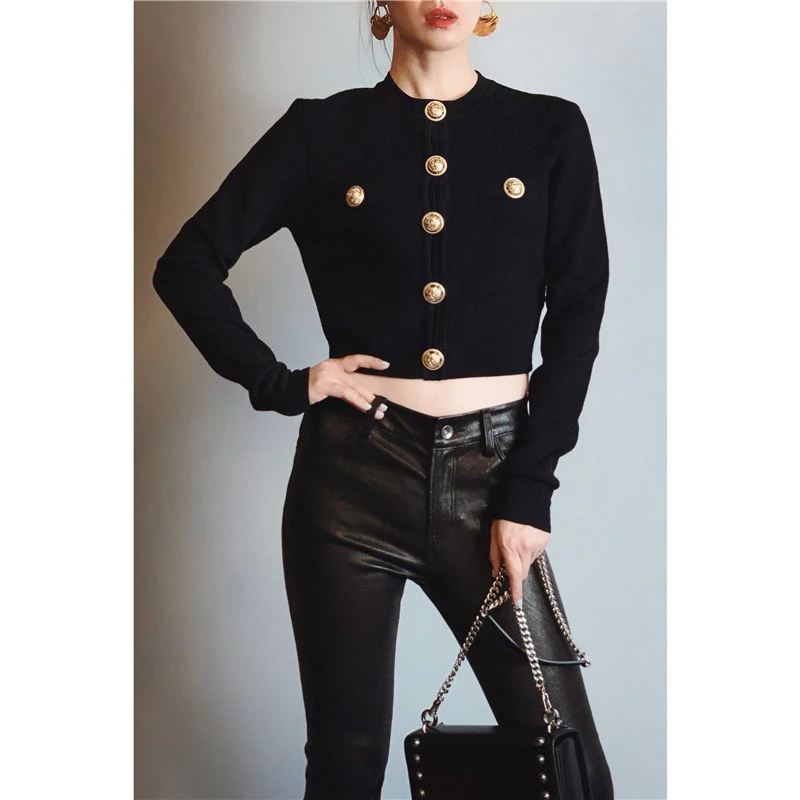 Autumn Winter Metal Buttons Cardigan Women 2020 Elegant O-neck Long Sleeve Casual White/Black Knitted Sweater |