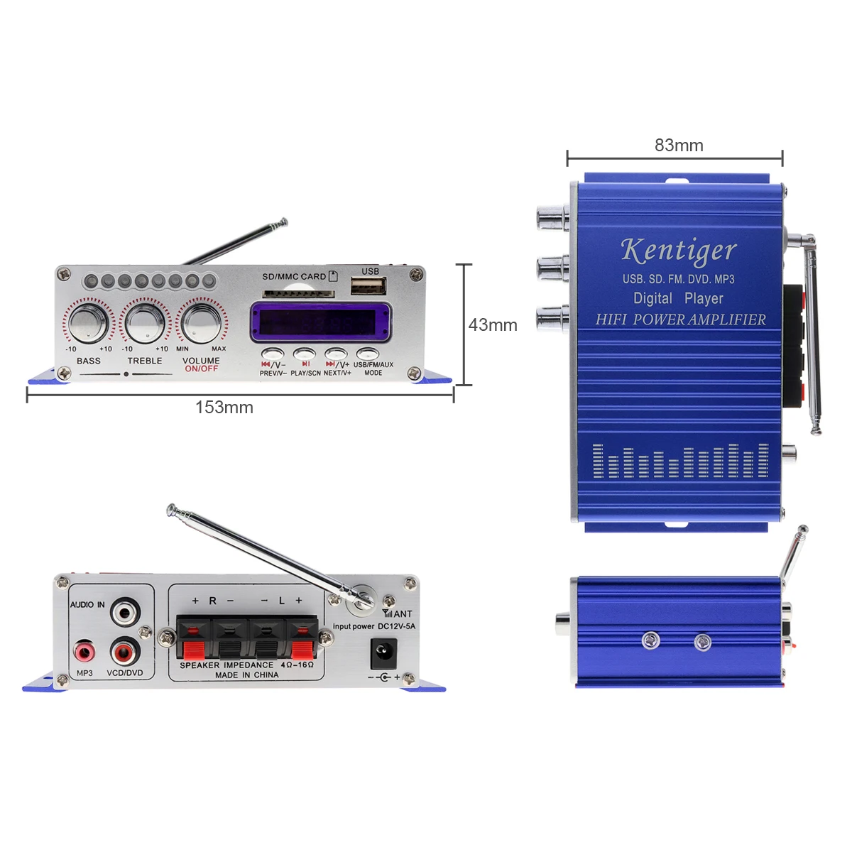 HY502 цифровой дисплей Hi Fi 2CH автомобильный стерео усилитель мощности с поддержкой