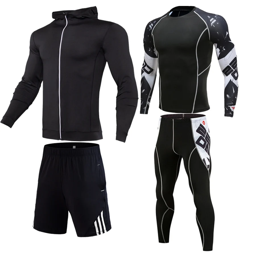 White black Беговой костюм, мужские колготки для фитнеса, тренировочный комплект, сжатая одежда, Мужской полный костюм, спортивный костюм, Беговая одежда, 1-4 шт., спортивные - Цвет: White black